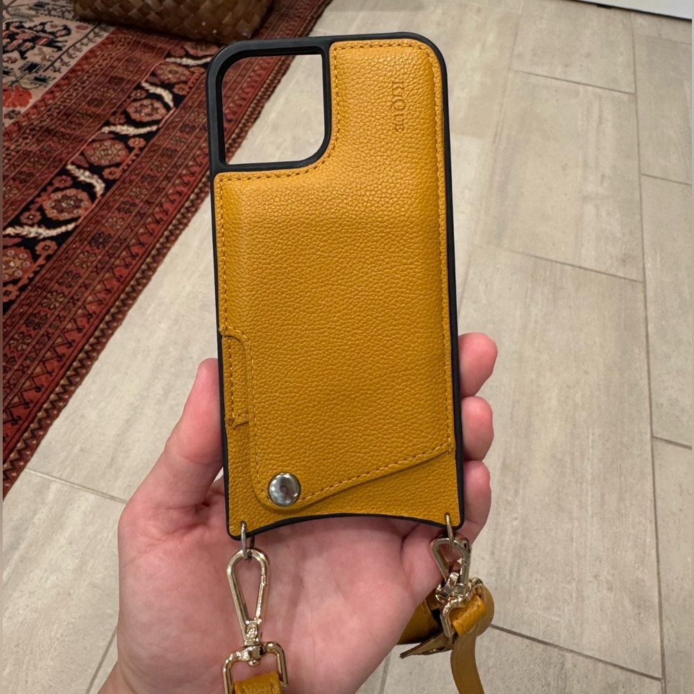 Yellow/Orange Leather Phone Case with Card Holder and AirPod Holder